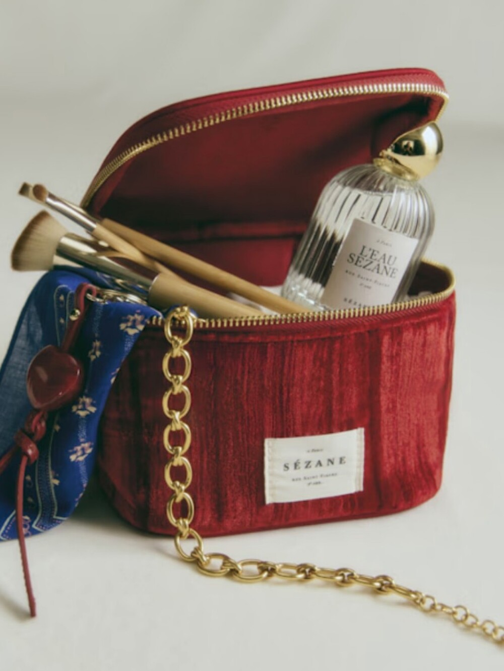 NWOT Sezane Crushed Red Velvet Mini Vanity Case